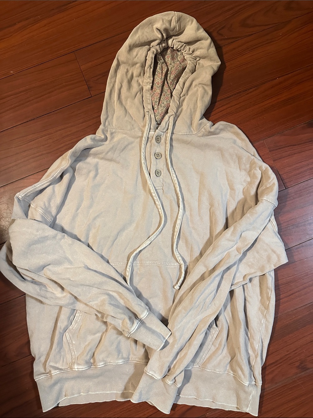 easel Pink Floral-Lined Cream Hoodie - Picture 2 of 4